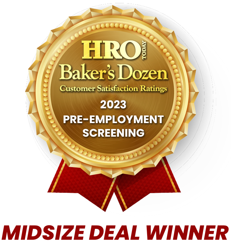HRO Today Baker's Dozen 2023 Pre-Employment Screening Badge MidSize Program Winner