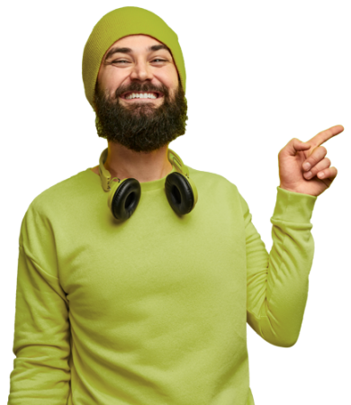 man-in-green-pointing